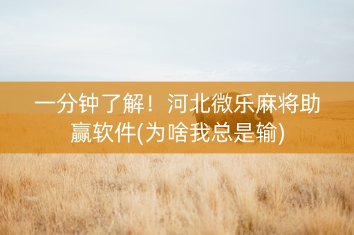 一分钟了解！河北微乐麻将助赢软件(为啥我总是输)