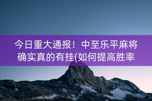 今日重大通报！中至乐平麻将确实真的有挂(如何提高胜率)