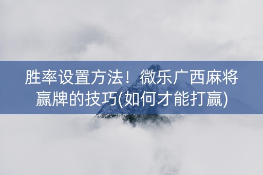 胜率设置方法！微乐广西麻将赢牌的技巧(如何才能打赢)