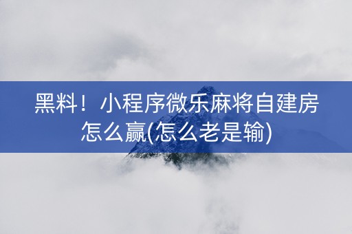 黑料！小程序微乐麻将自建房怎么赢(怎么老是输)