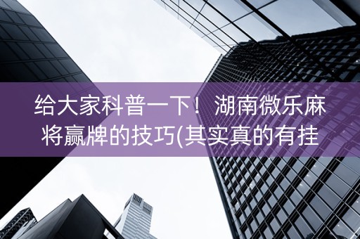 给大家科普一下！湖南微乐麻将赢牌的技巧(其实真的有挂)