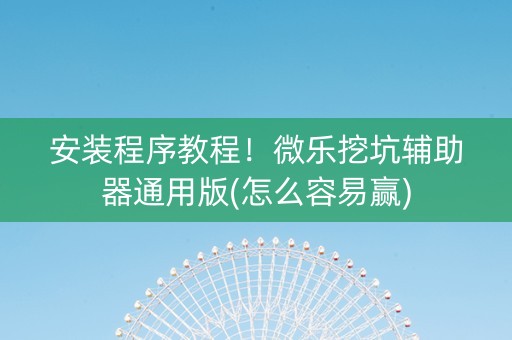 安装程序教程！微乐挖坑辅助器通用版(怎么容易赢)