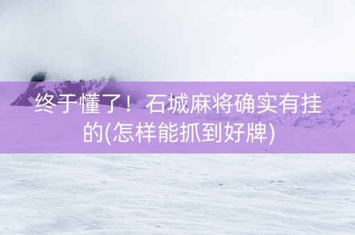 终于懂了！石城麻将确实有挂的(怎样能抓到好牌)