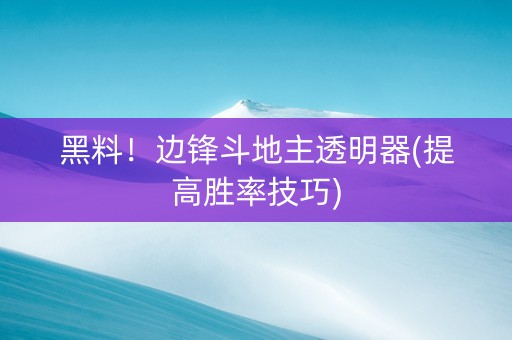 黑料！边锋斗地主透明器(提高胜率技巧)