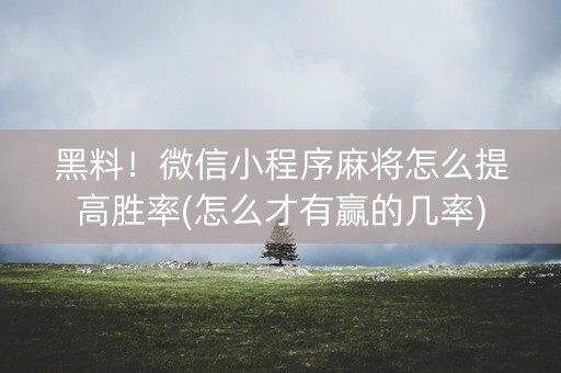 黑料！微信小程序麻将怎么提高胜率(怎么才有赢的几率)