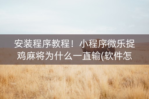 安装程序教程！小程序微乐捉鸡麻将为什么一直输(软件怎么打赢)