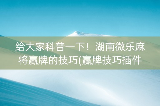 给大家科普一下！湖南微乐麻将赢牌的技巧(赢牌技巧插件安装)