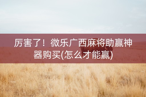 厉害了！微乐广西麻将助赢神器购买(怎么才能赢)