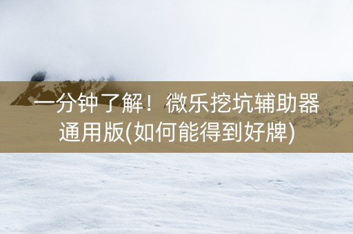 一分钟了解！微乐挖坑辅助器通用版(如何能得到好牌)