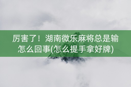 厉害了！湖南微乐麻将总是输怎么回事(怎么提手拿好牌)