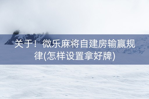 关于！微乐麻将自建房输赢规律(怎样设置拿好牌)