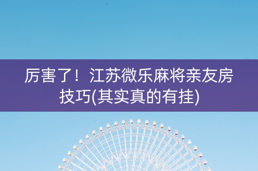 厉害了！江苏微乐麻将亲友房技巧(其实真的有挂)