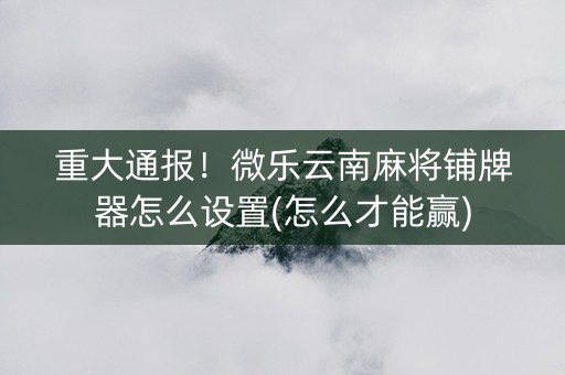 重大通报！微乐云南麻将铺牌器怎么设置(怎么才能赢)