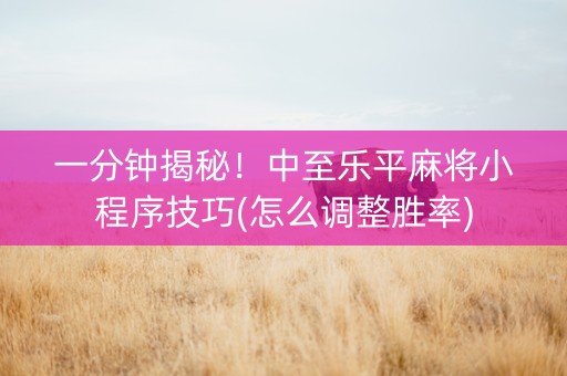 一分钟揭秘！中至乐平麻将小程序技巧(怎么调整胜率)