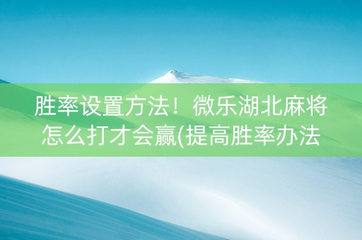 胜率设置方法！微乐湖北麻将怎么打才会赢(提高胜率办法)