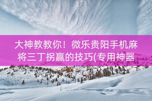 大神教教你！微乐贵阳手机麻将三丁拐赢的技巧(专用神器胡牌技巧)
