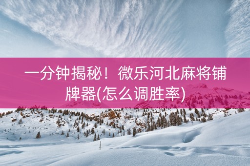 一分钟揭秘！微乐河北麻将铺牌器(怎么调胜率)