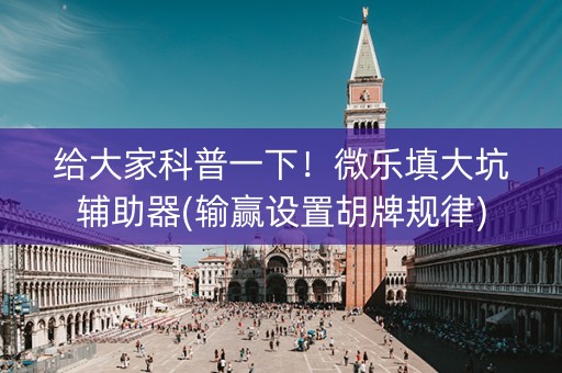 给大家科普一下！微乐填大坑辅助器(输赢设置胡牌规律)