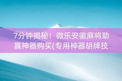 7分钟揭秘！微乐安徽麻将助赢神器购买(专用神器胡牌技巧)