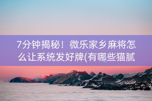7分钟揭秘！微乐家乡麻将怎么让系统发好牌(有哪些猫腻)