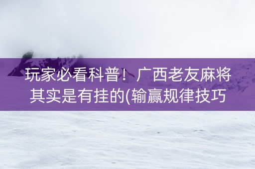 玩家必看科普！广西老友麻将其实是有挂的(输赢规律技巧)
