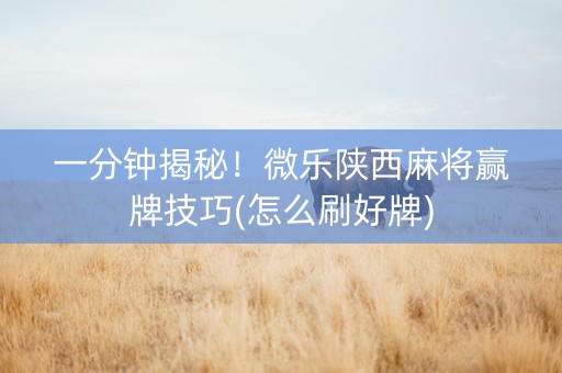 一分钟揭秘！微乐陕西麻将赢牌技巧(怎么刷好牌)