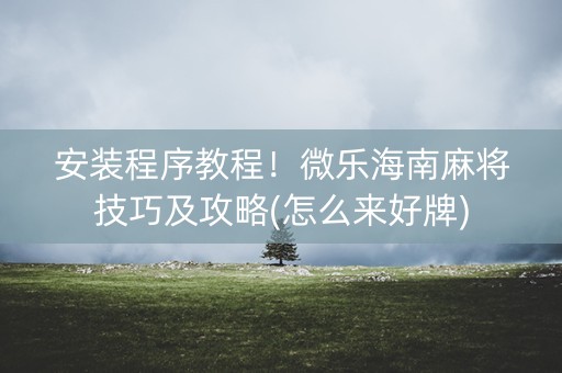 安装程序教程！微乐海南麻将技巧及攻略(怎么来好牌)
