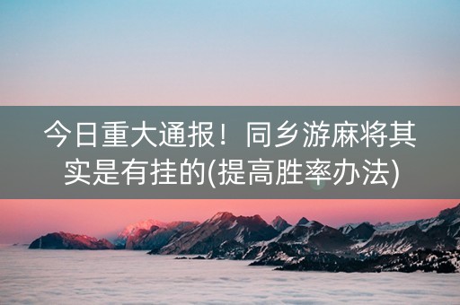 今日重大通报！同乡游麻将其实是有挂的(提高胜率办法)