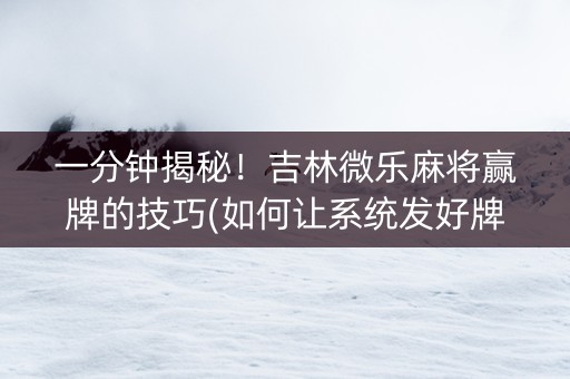 一分钟揭秘！吉林微乐麻将赢牌的技巧(如何让系统发好牌)