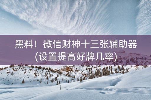 黑料！微信财神十三张辅助器(设置提高好牌几率)