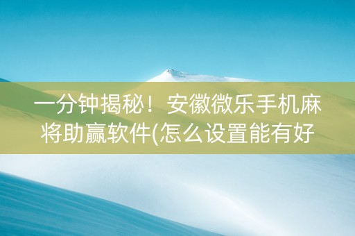 一分钟揭秘！安徽微乐手机麻将助赢软件(怎么设置能有好牌)