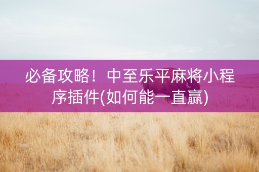 必备攻略！中至乐平麻将小程序插件(如何能一直赢)