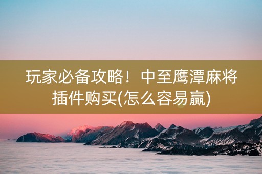 玩家必备攻略！中至鹰潭麻将插件购买(怎么容易赢)
