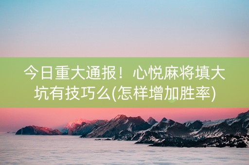 今日重大通报！心悦麻将填大坑有技巧么(怎样增加胜率)