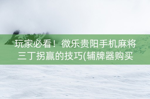 玩家必看！微乐贵阳手机麻将三丁拐赢的技巧(辅牌器购买)