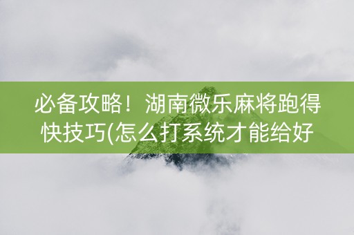 必备攻略！湖南微乐麻将跑得快技巧(怎么打系统才能给好牌)