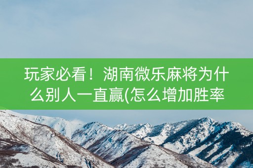 玩家必看！湖南微乐麻将为什么别人一直赢(怎么增加胜率)