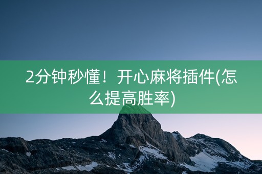 2分钟秒懂！开心麻将插件(怎么提高胜率)