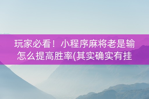 玩家必看！小程序麻将老是输怎么提高胜率(其实确实有挂)