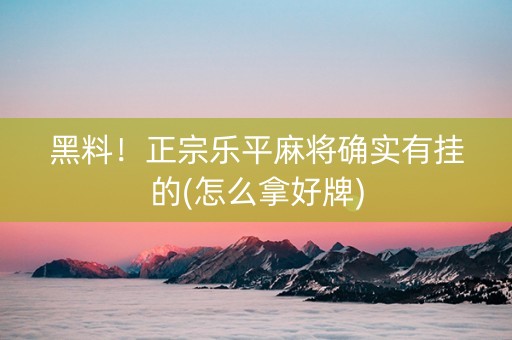 黑料！正宗乐平麻将确实有挂的(怎么拿好牌)