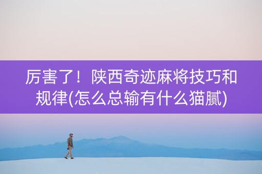 厉害了！陕西奇迹麻将技巧和规律(怎么总输有什么猫腻)
