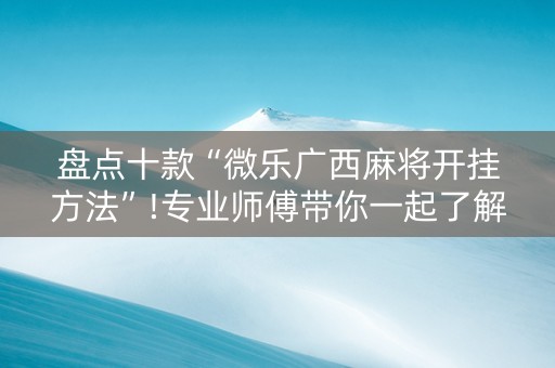 盘点十款“微乐广西麻将开挂方法”!专业师傅带你一起了解（详细教程）-知乎