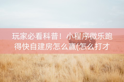 玩家必看科普！小程序微乐跑得快自建房怎么赢(怎么打才会赢)