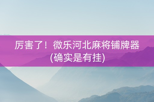厉害了！微乐河北麻将铺牌器(确实是有挂)