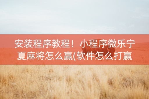 安装程序教程！小程序微乐宁夏麻将怎么赢(软件怎么打赢)