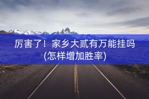 厉害了！家乡大贰有万能挂吗(怎样增加胜率)