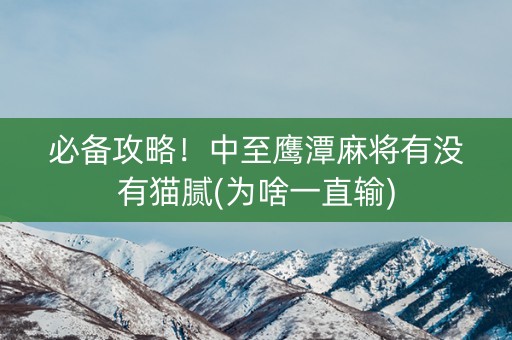 必备攻略！中至鹰潭麻将有没有猫腻(为啥一直输)