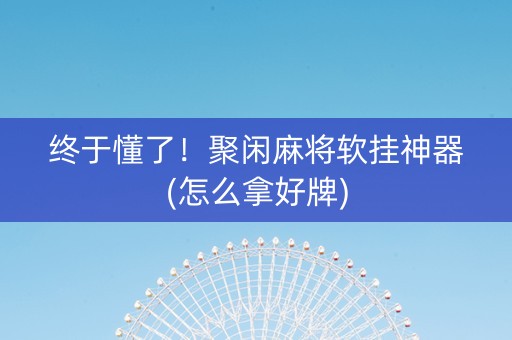 终于懂了！聚闲麻将软挂神器(怎么拿好牌)