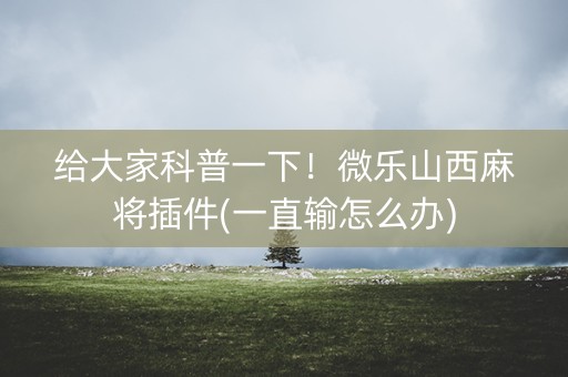 给大家科普一下！微乐山西麻将插件(一直输怎么办)