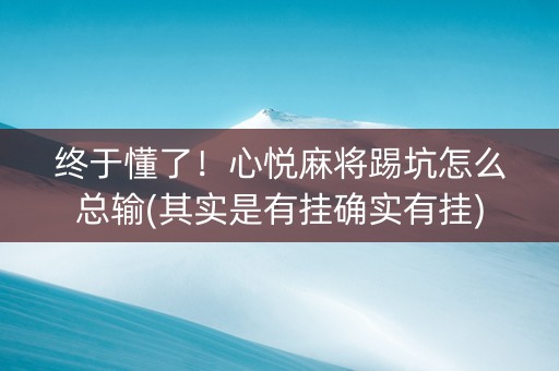 终于懂了！心悦麻将踢坑怎么总输(其实是有挂确实有挂)